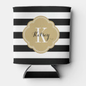 Rafraichisseur De Cannettes Monogramme des bandes de preppy noir et or (Devant)