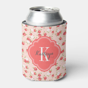 Rafraichisseur De Cannettes Monogramme floral Vintage de corail et de broussai