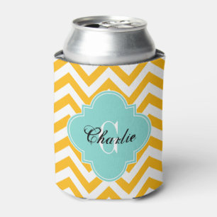Rafraichisseur De Cannettes Monogramme initial Nom Chevron Turquoise LG