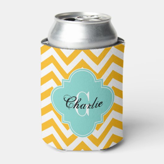 Rafraichisseur De Cannettes Monogramme initial Nom Chevron Turquoise LG (Can devant)