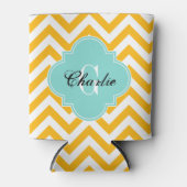 Rafraichisseur De Cannettes Monogramme initial Nom Chevron Turquoise LG (Devant)