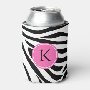 Rafraichisseur De Cannettes Monogramme noir et blanc Zèbre avec rose chaud