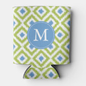 Rafraichisseur De Cannettes Motif de diamants d'Ikat vert bleu monogramme (Devant)