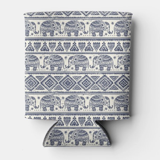 Rafraichisseur De Cannettes Motif d'éléphant ethnique bleu (Devant)