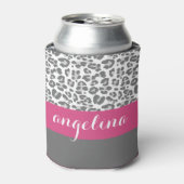 Rafraichisseur De Cannettes Motif Empreinte de léopard gris avec nom rose (Can devant)