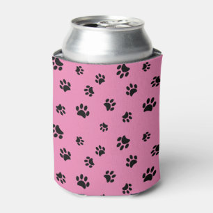 Rafraichisseur De Cannettes Motif Empreintes de Patte Noires avec Fond Rose