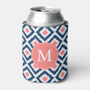 Rafraichisseur De Cannettes Motif Monogramme Blue et Coral Ikat