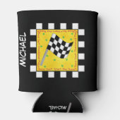 Rafraichisseur De Cannettes Noir Blanc À damiers Drapeau Course Jaune Nom (Dos)