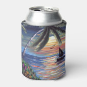 Rafraichisseur De Cannettes Palmiers Coucher de soleil Peinture océanique (Can devant)