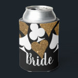 Rafraichisseur De Cannettes Parties scintillant d'or Vegas Bride Custom Can Co<br><div class="desc">La classe supérieure qui peut avec une "Mariée" entièrement personnalisée peut refroidir avec un nuage de costumes de carte en parties scintillant dorée brillante et noir avec le texte personnalisé pour le nom de la mariée. Réunissez les filles pour célébrer la mariée pour être avec un week-end à Las Vegas...</div>