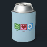 Rafraichisseur De Cannettes Peace Love 40e anniversaire mignonne fête<br><div class="desc">Peace Love Quarty. Un joli signe de paix,  coeur,  et le numéro 40 en bleu magnifique pour une fête de quarantième anniversaire.</div>