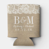 Rafraichisseur De Cannettes Pour avoir et tenir Burlap Lace Monogram Mariage (Dos)
