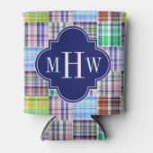 Rafraichisseur De Cannettes Preppy Patchwork Madras Navy Quatrefoil Monogramme (Devant)