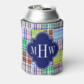 Rafraichisseur De Cannettes Preppy Patchwork Madras Navy Quatrefoil Monogramme (Can Dos)