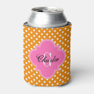 Rafraichisseur De Cannettes Tangerine Orange Points Rose Chaud Initial Nom