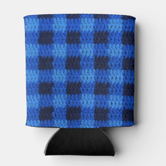 Rafraichisseur De Cannettes Tons Bleus En vichy Plaid Crochet Can Cooler (Dos)
