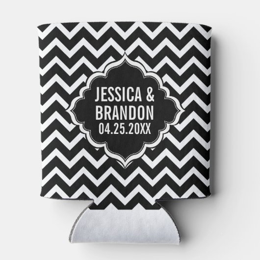 Rafraichisseur De Cannettes Zigzag géométrique Monogramme noir & blanc Chevron (Dos)