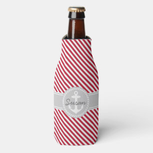 Rafraîchisseur Pour Bouteille Ancre nautique à monogramme rayures rouges et gris