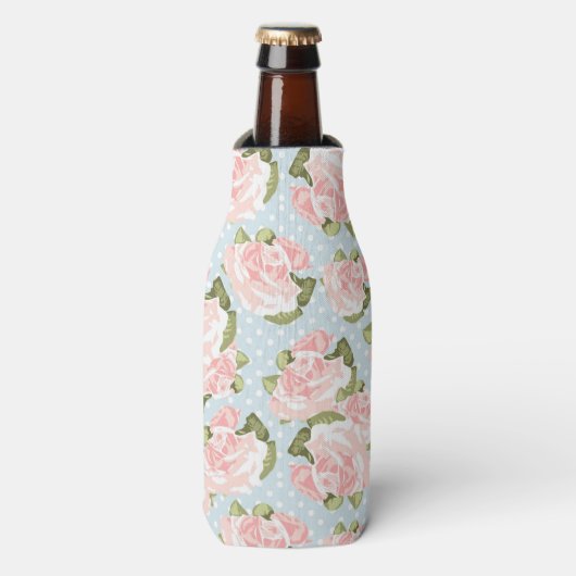 Rafraîchisseur Pour Bouteille Beau motif rose avec pois bleu (Bottle Devant)