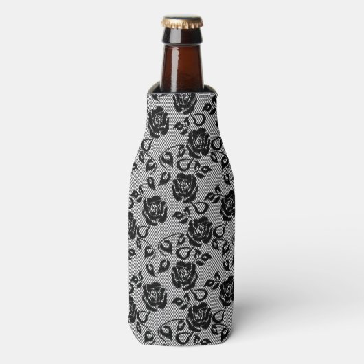 Rafraîchisseur Pour Bouteille Black lace pattern on white background (Bottle Devant)