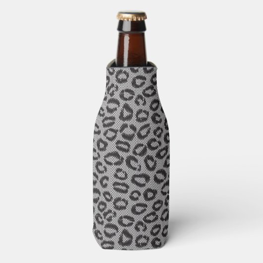 Rafraîchisseur Pour Bouteille Black net lace with leopard pattern on white (Bottle Devant)