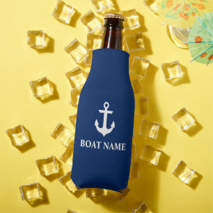 Rafraîchisseur Pour Bouteille Bleu marine nautique d'Ancre de nom de bateau