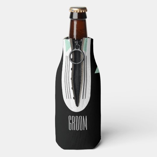 Rafraîchisseur Pour Bouteille BRIDE Turquoise Bleu et noir Tuxedo Mariage (Bouteille Dos)