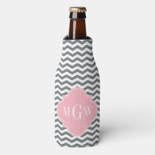 Rafraîchisseur Pour Bouteille Charcoal Thin Chevron Pink Quatrefoil 3 monogram (Bottle Devant)