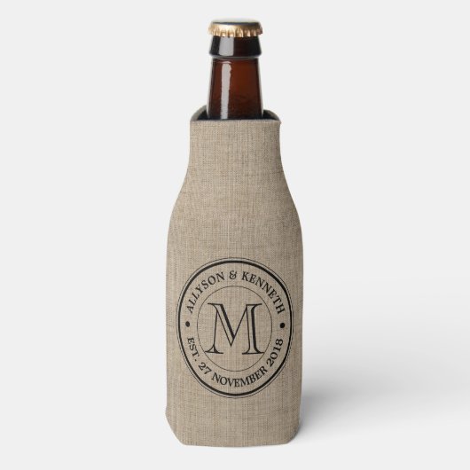 Rafraîchisseur Pour Bouteille Créez votre propre Burlap Retro Logo Monogramme (Bottle Devant)