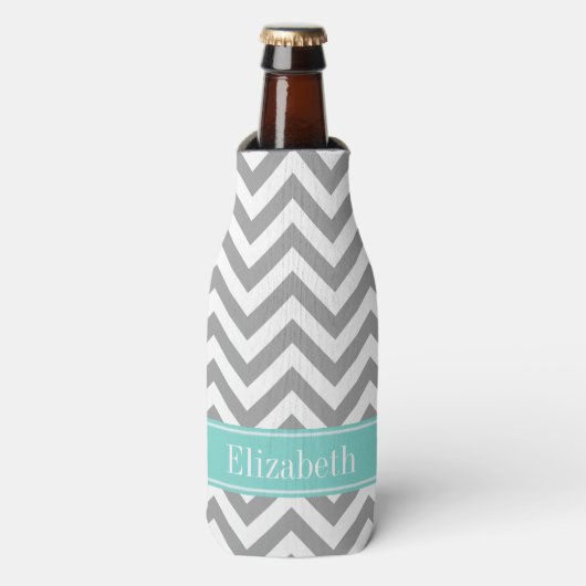 Rafraîchisseur Pour Bouteille Dk Gray White LG Chevron Turquoise (Bottle Devant)
