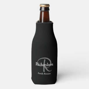 Rafraîchisseur Pour Bouteille Élégant Monogramme Noir Blanc et Gris Argent