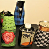 Rafraîchisseur Pour Bouteille Fleur rose avec bouton de perle Crochet vert clair