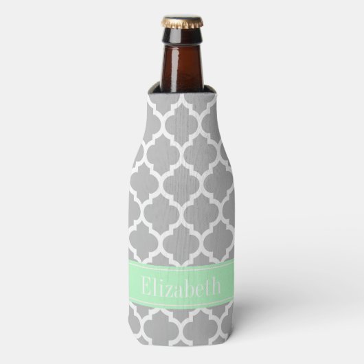 Rafraîchisseur Pour Bouteille Gray White Moroccan #5 Mint Name Monogram (Bottle Devant)