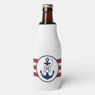Rafraîchisseur Pour Bouteille Monogramme d'Ancre bleu marine et rouge marine