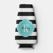 Rafraîchisseur Pour Bouteille Monogramme de rayures Preppy noir et turquoise (Devant)