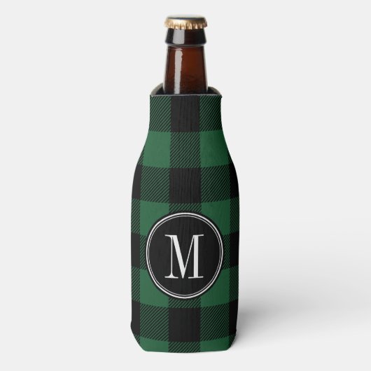 Rafraîchisseur Pour Bouteille Monogramme de vérification du bison noir et vert (Bottle Devant)
