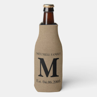 Rafraîchisseur Pour Bouteille Monogramme faux lin burlap rustique mariage initia