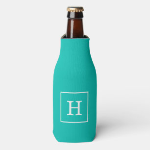 Rafraîchisseur Pour Bouteille Monogramme initial turquoise blanc encadré
