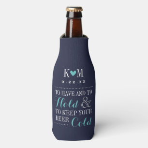 Rafraîchisseur Pour Bouteille Monogramme Mariage moderne marine et turquoise