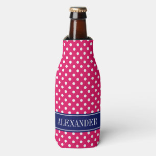 Rafraîchisseur Pour Bouteille Monogramme Navy Blanc à pois framboise