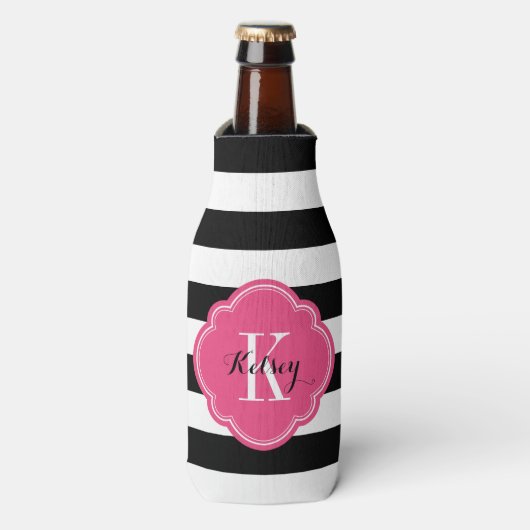 Rafraîchisseur Pour Bouteille Monogramme noir et rose épicé (Bottle Devant)