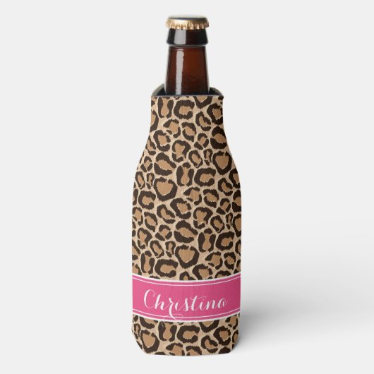Rafraîchisseur Pour Bouteille Monogramme rose et Empreinte de léopard personnali (Bottle Devant)