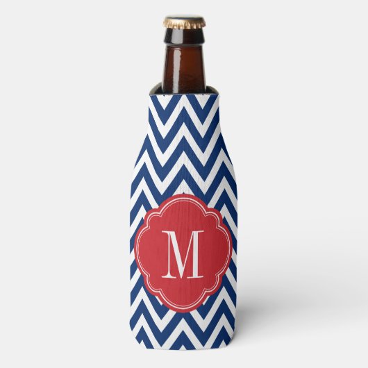 Rafraîchisseur Pour Bouteille Monogramme rouge blanc et bleu Chevron (Bottle Devant)