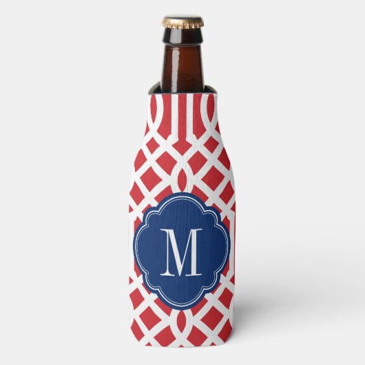 Rafraîchisseur Pour Bouteille Monogramme rouge blanc et bleu Trellis (Bottle Devant)