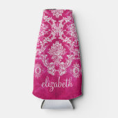 Rafraîchisseur Pour Bouteille Motif de Damas de Grunge rose chaud Monogramme per (Devant)