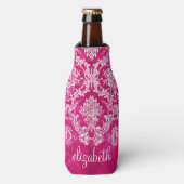 Rafraîchisseur Pour Bouteille Motif de Damas de Grunge rose chaud Monogramme per (Bottle Devant)