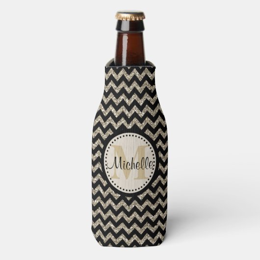 Rafraîchisseur Pour Bouteille Noir Chevron Silver Monogramme or (Bottle Devant)