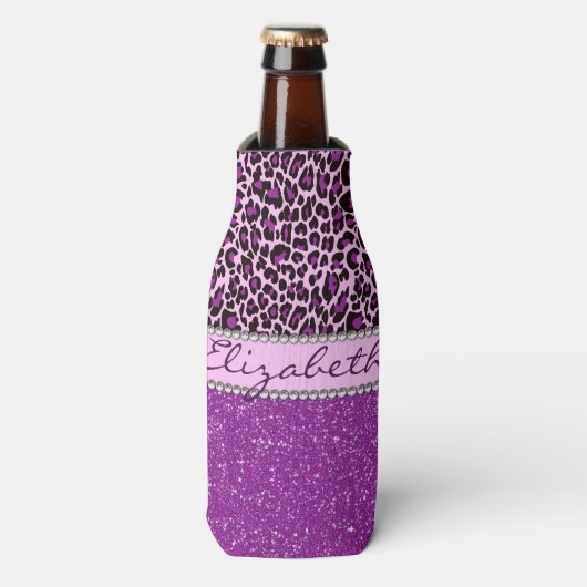 Rafraîchisseur Pour Bouteille Parties scintillant d'Empreinte de léopard violet (Bottle Devant)