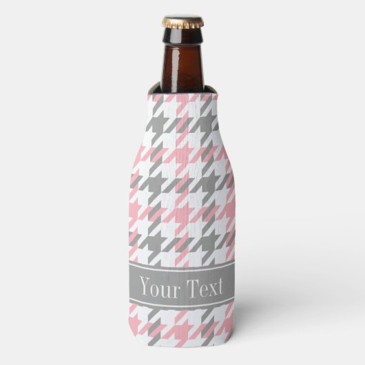 Rafraîchisseur Pour Bouteille Pink White Dk Gray Houndstooth Nom Monogram (Bottle Devant)