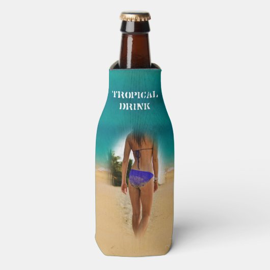 Rafraîchisseur Pour Bouteille Plage tropicale colorée - Bikini Girl, (Bottle Devant)